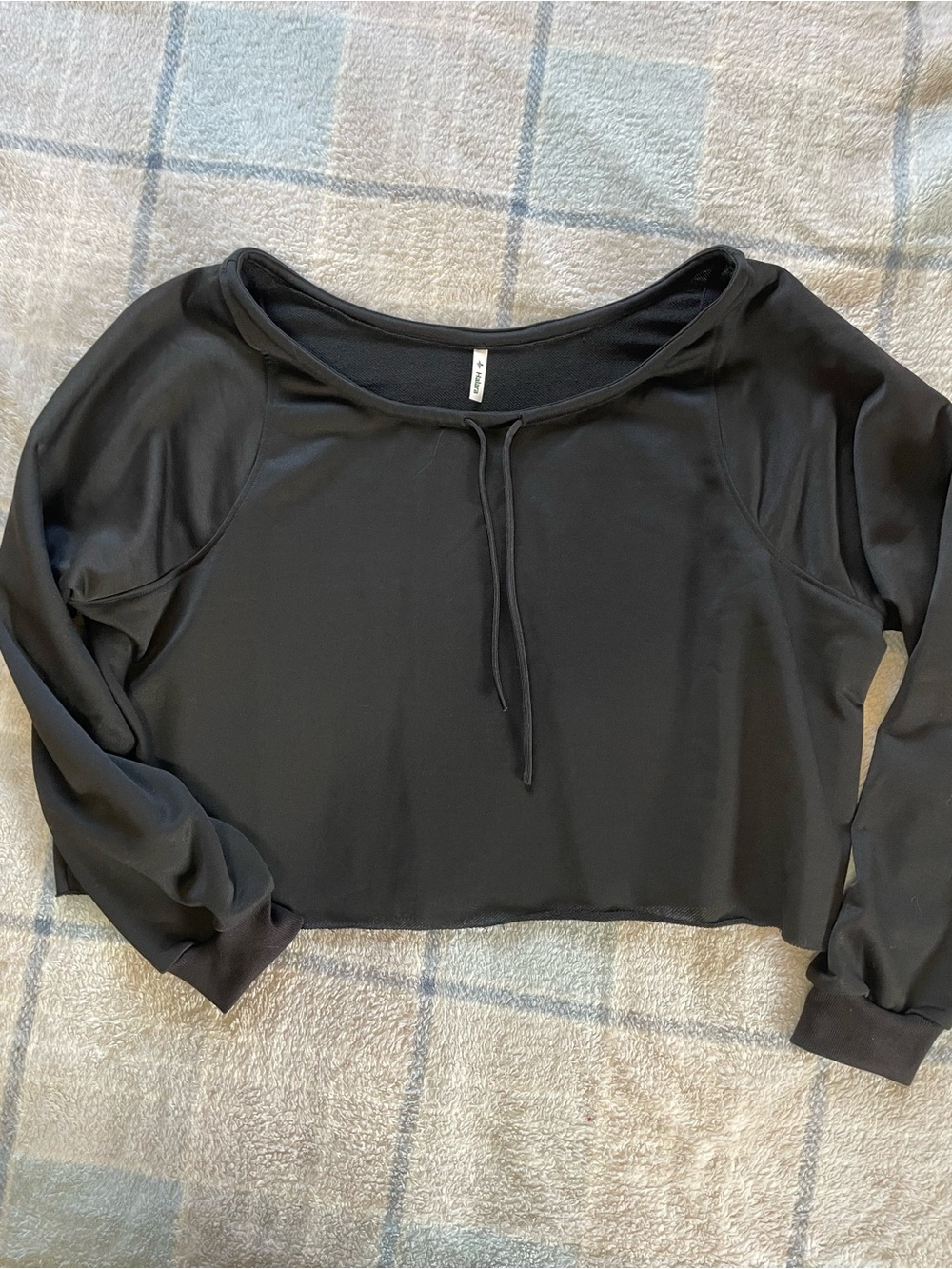 HALARA Black Cropped Long-Sleeve Tie-Neck Top NWOT